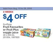 SunRype Fruit Favourites or Fruit Plus Veggie Juice - $4.00  off