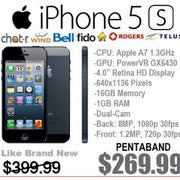 iPhone 5 S Plus, Chat-r, Wind, Bell, Fido, Rogers, Pentaband - $269.99