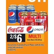 Coca-Cola, Canada Dry or Pepsi Soft Drinks - 2/$6.00