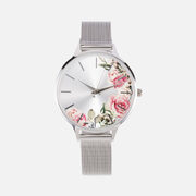 Silvered Bracelet Watch With Floral Dial - $27.26 ($11.69 Off)