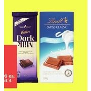 Cadbury Dairy Milk Or Lindt Swiss Classic - 2/$4.00
