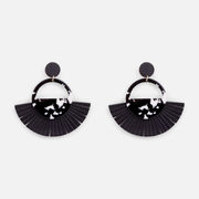 Black And White Earrings With Hoop And Fringes - $8.48 ($8.47 Off)