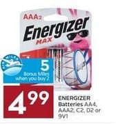Energizer Batteries AA4, AAA2, C2, D2 Or 9V1 - $4.99